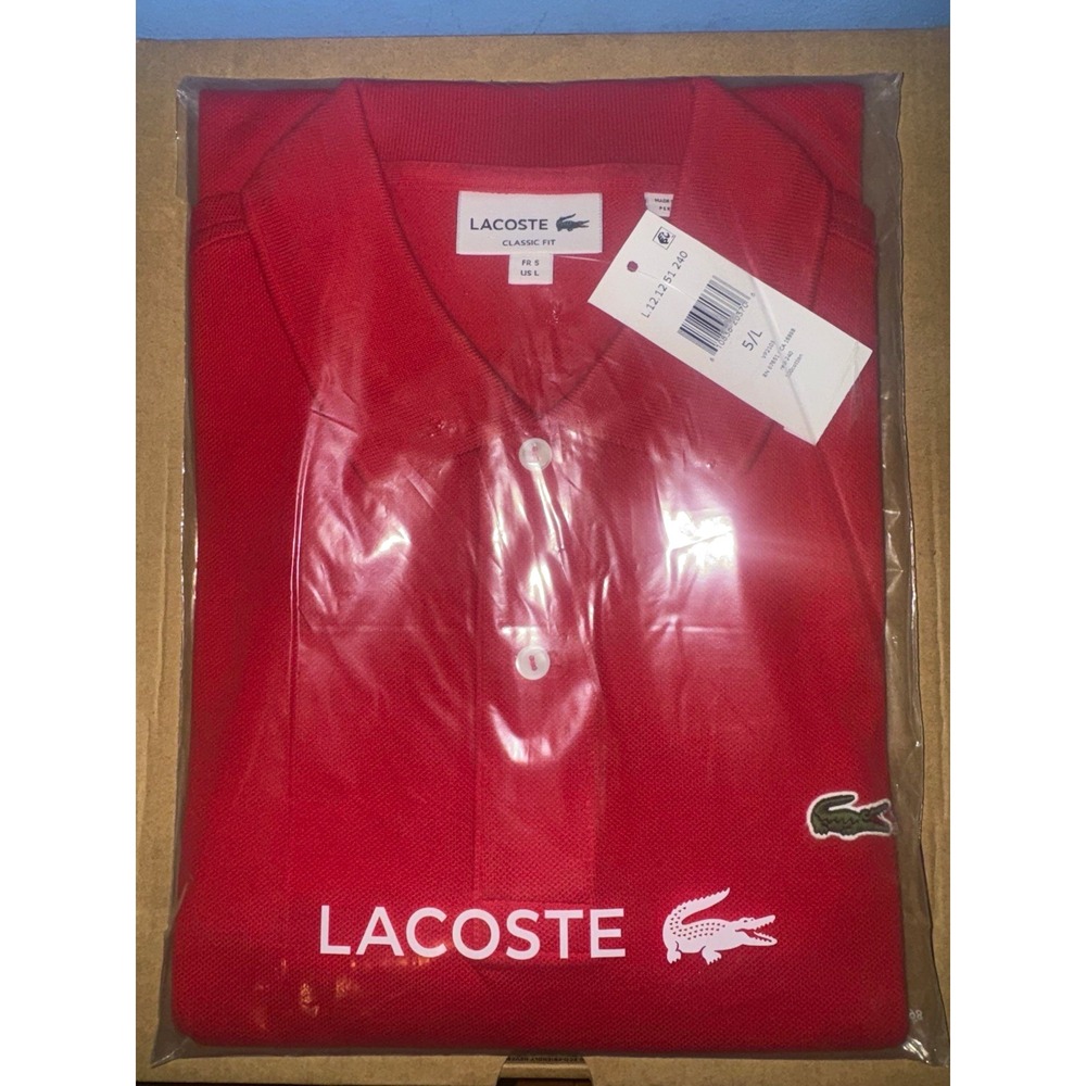 Lacoste Mens L Red Cotton Classic Fit Polo Shirt Crocodile Logo L1212-51-240